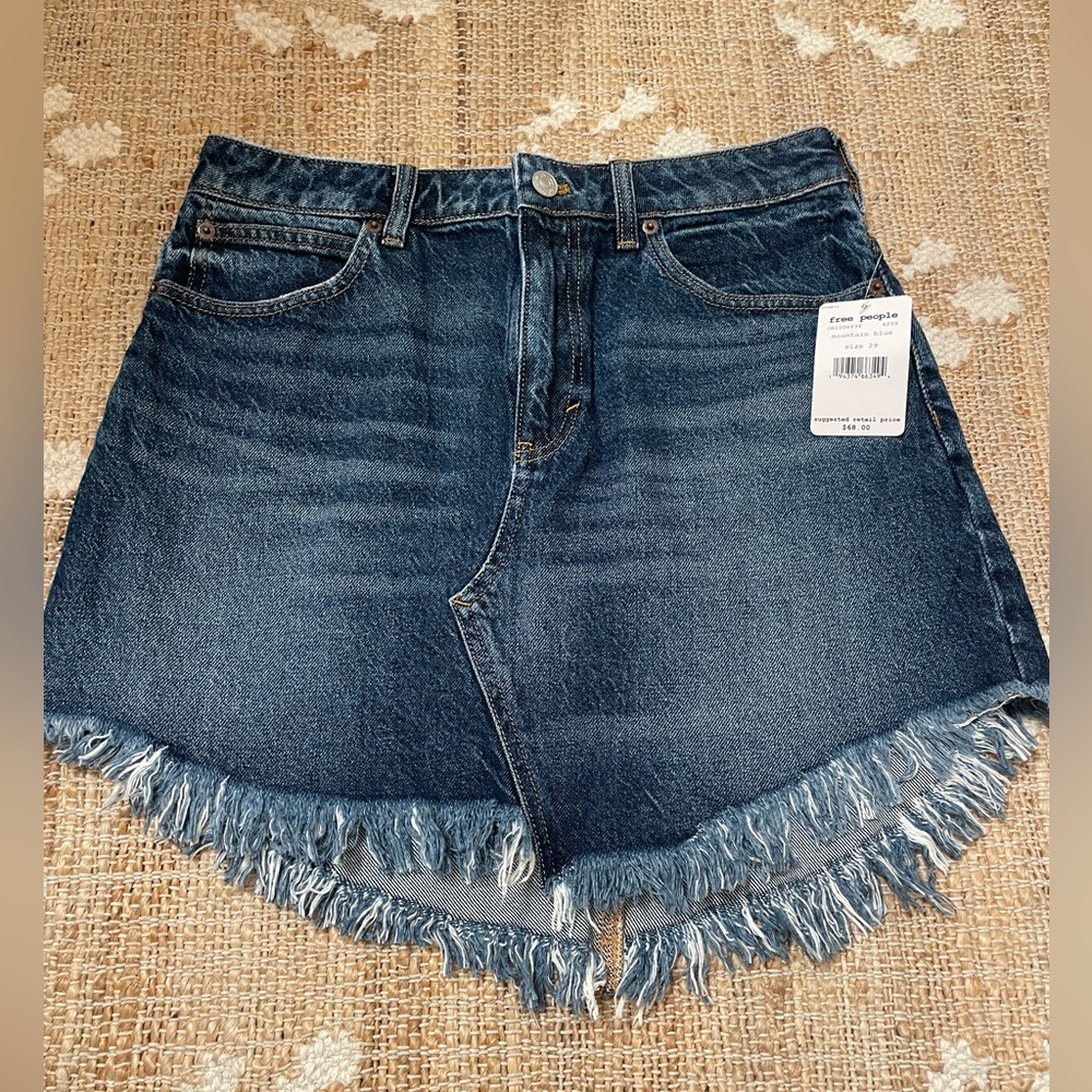 Free People Bailey denim mini skirt Frayed Mountain Blue 29